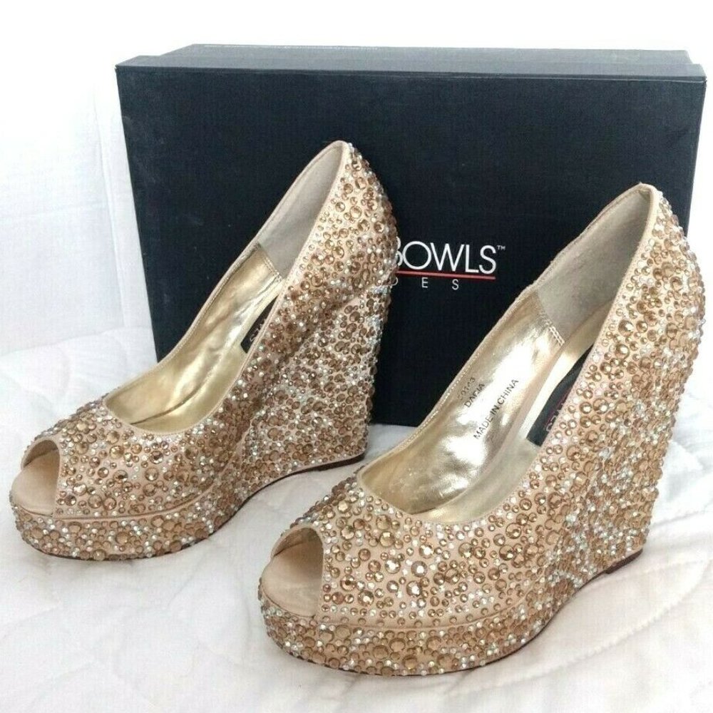 Tony Bowls Prom Formal Pageant Bridal Wedding Shoes Heels Size 7 Gold Bling